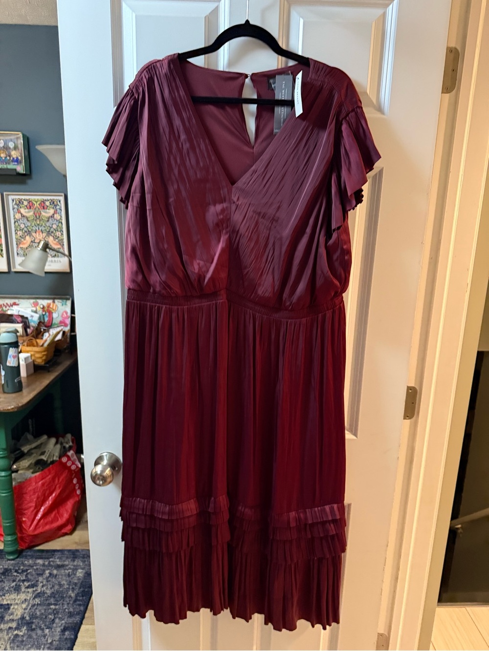 Lane Bryant Wine Pleated V-Neck Maxi Dress